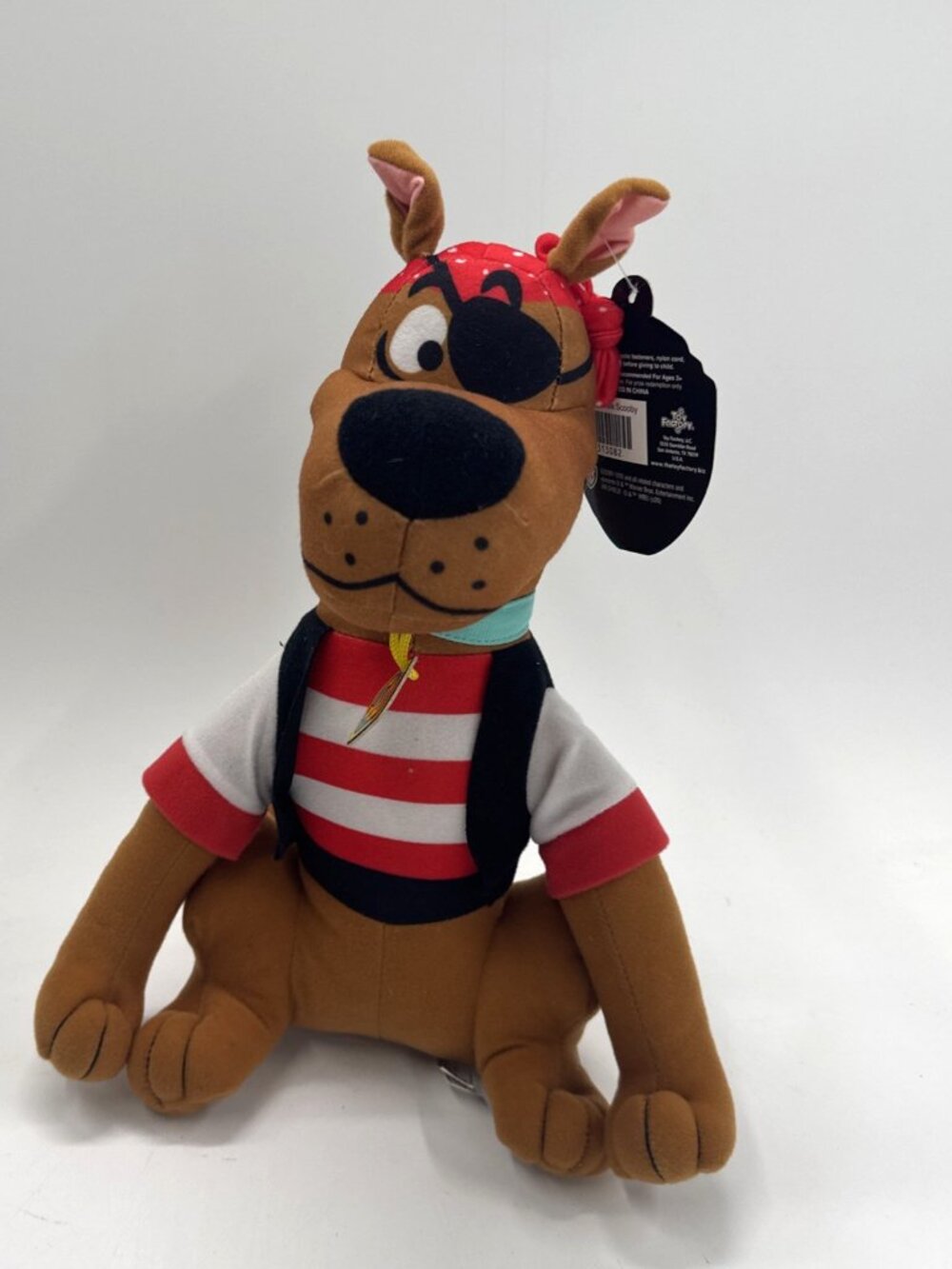Scooby Doo Sitting Pirate Costume Plush Red White Stripes Eye Patch 12 inch NEW